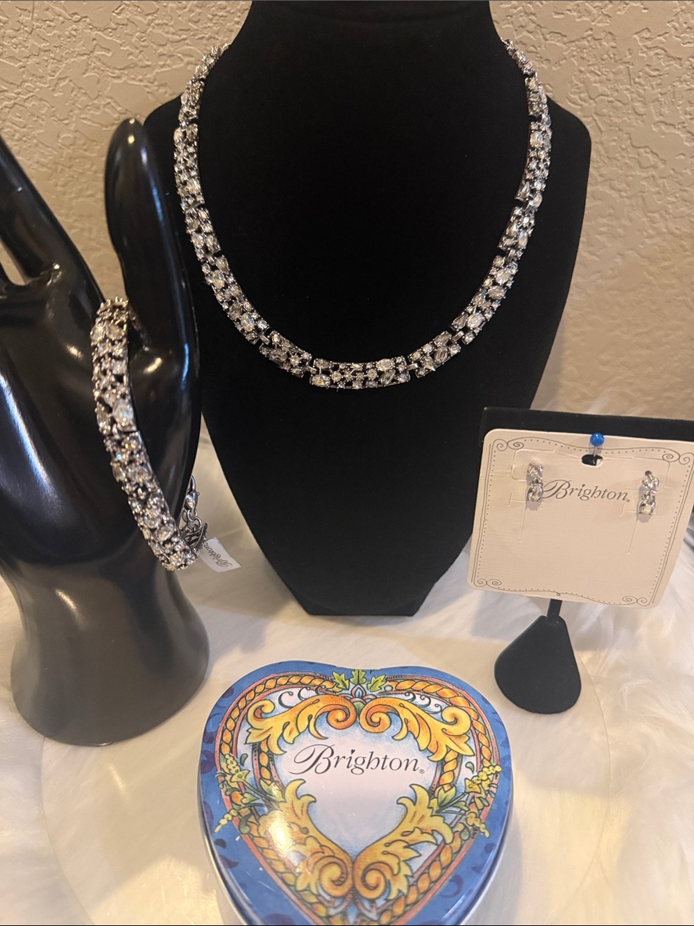 💎🆕Brighton One Love Silver Clear Crystal Necklace and Bracelet Set NWT RARE
